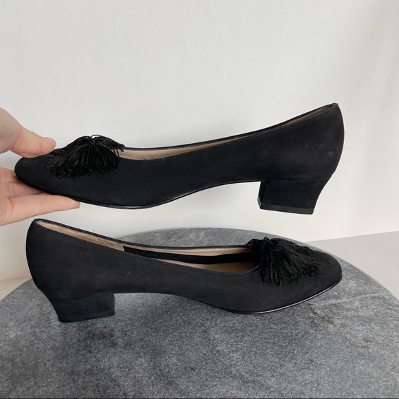 Salvatore Ferragamo Vintage Black Suede Tassel Heels - Picture 7 of 11
